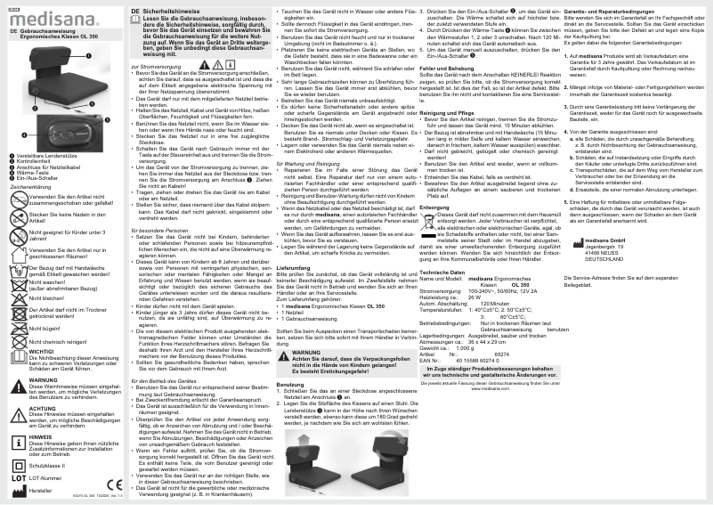 Page 1 of the manual User Manual Medisana OL 350