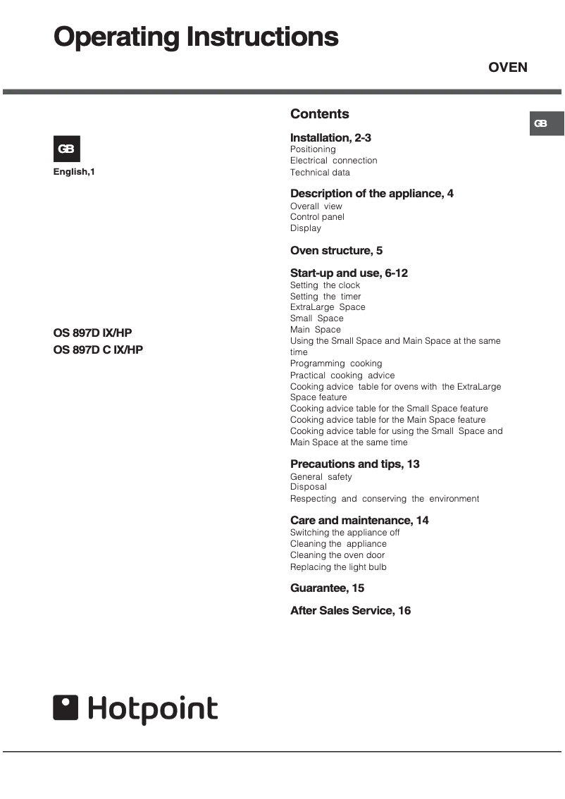 First page image of the manual for OS 897D IX
