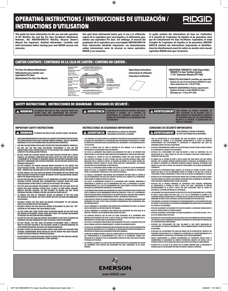 Page 1 of the manual Instructions / Assembly Ridgid HD03000