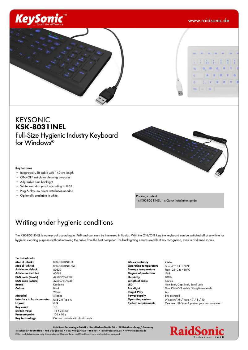 Page 1 of the manual Technical Sheet KeySonic KSK-8031INEL