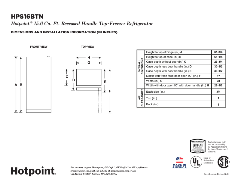 Page 1 of the manual Technical Sheet Hotpoint HPS16BTNRBB
