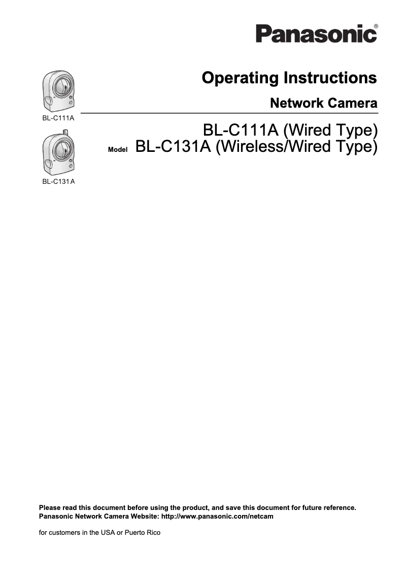 Page 1 of the manual User Manual Panasonic BL-C131A