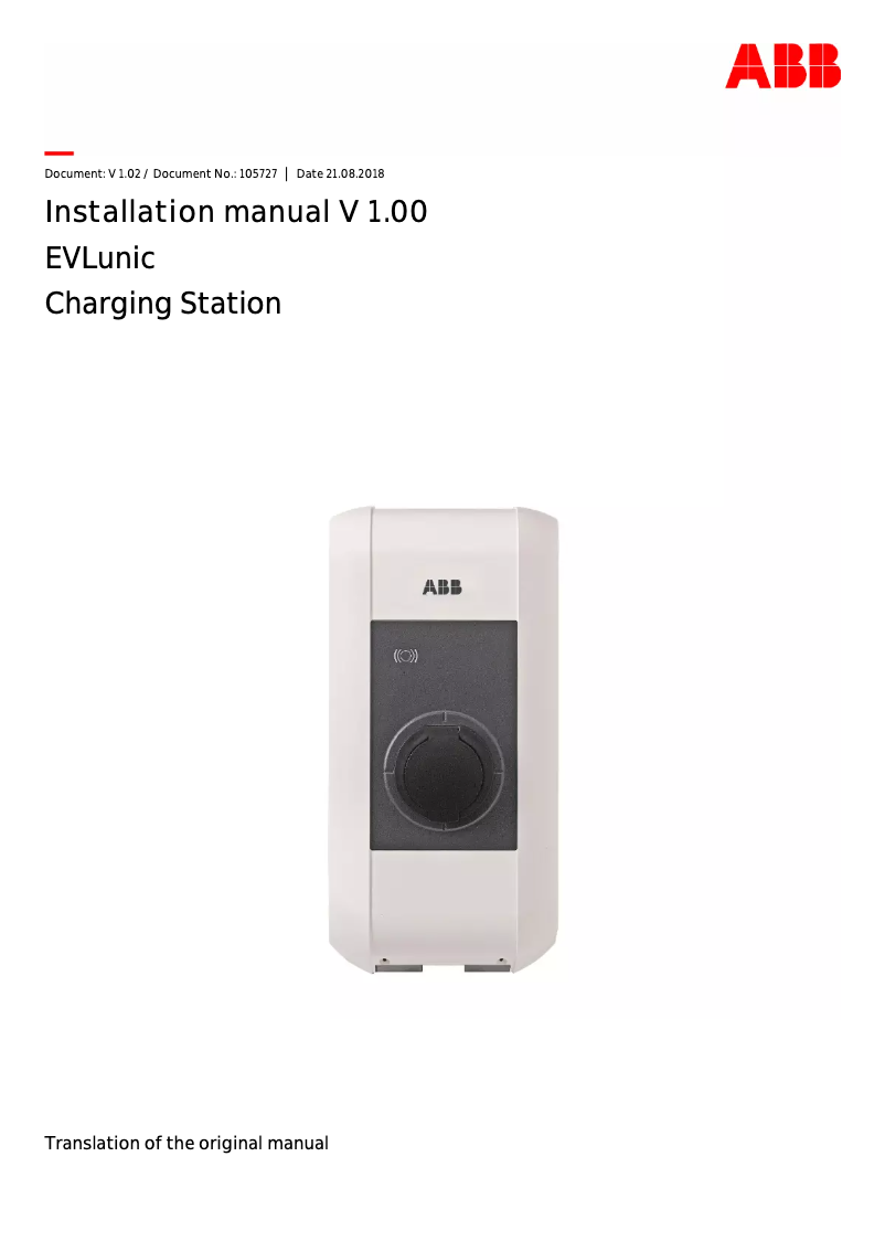 Page 1 of the manual User Manual ABB EVLunic_Pro_S_W22-G4-0-0