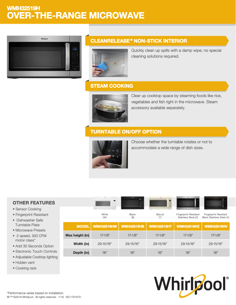 Page 1 of the manual Technical Sheet Whirlpool WMH53521HW
