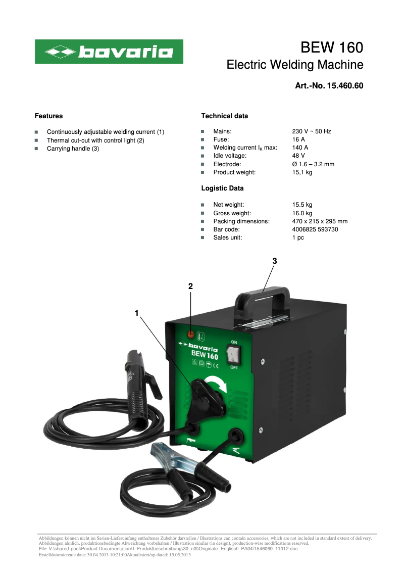 Page 1 of the manual User Manual Bavaria BEW 160