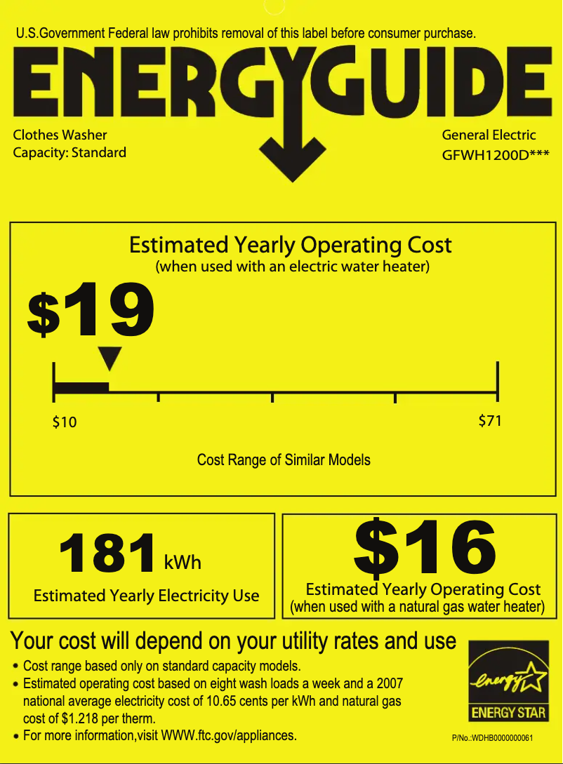 Page 1 of the manual Energy Label GE GFWH1200DWW
