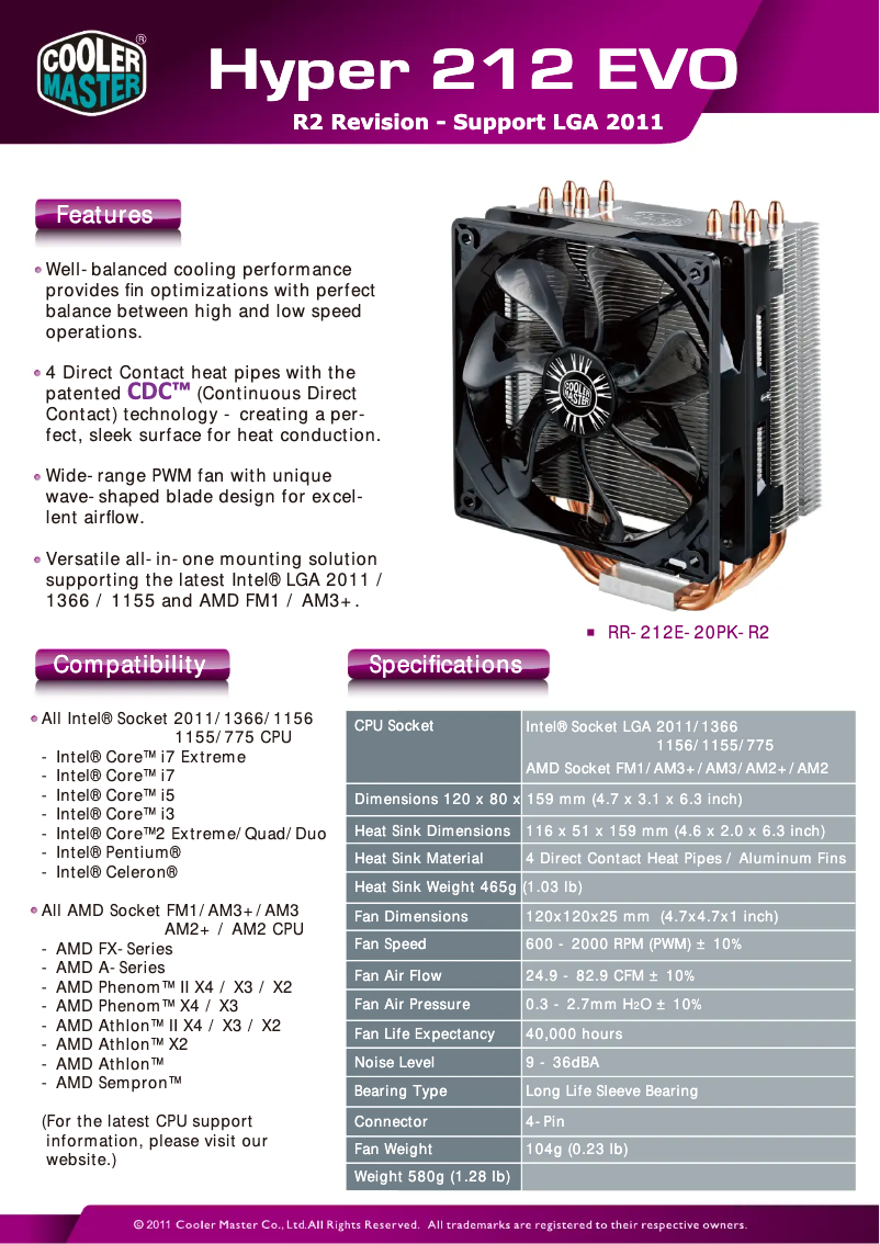 Page 1 of the manual Technical Sheet Cooler Master Hyper 212 EVO