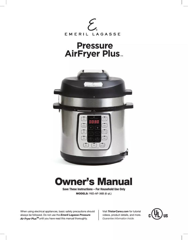 Page 1 of the manual User Manual Emeril Lagasse Pressure Air Fryer Plus