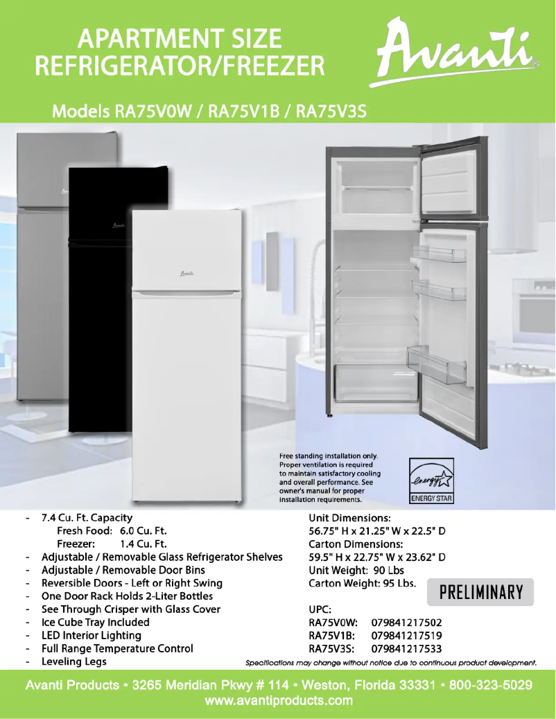 First page image of the manual for RA75V0W