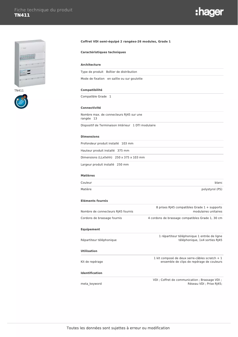 First page image of the manual for TN411