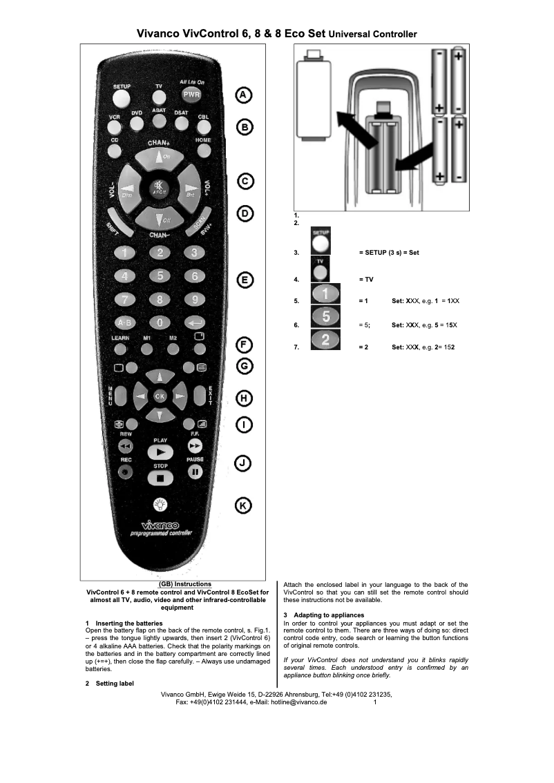 Page 1 of the manual User Manual Vivanco VivControl 6
