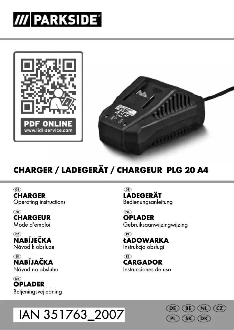Page 1 of the manual User Manual Parkside PLG 20 V A4