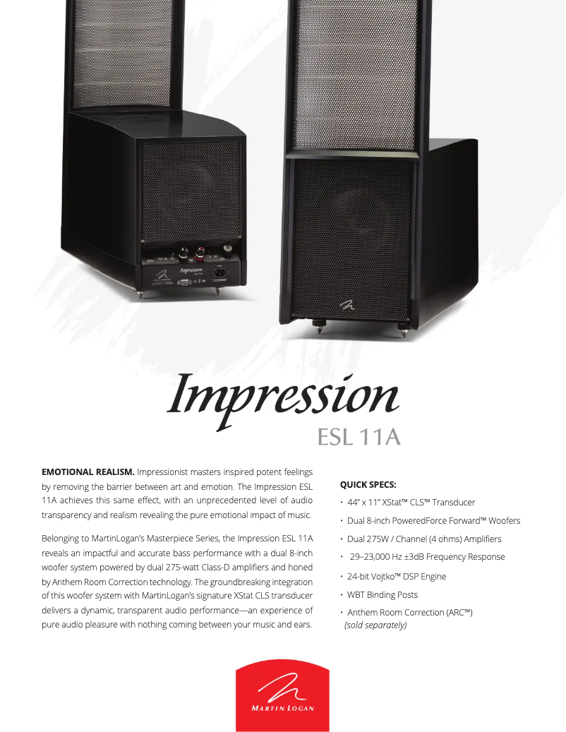 Page 1 of the manual Brochure Martin Logan Impression ESL 11A