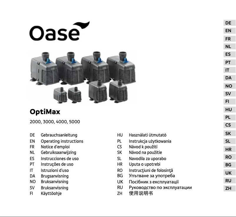 Page 1 of the manual User Manual Oase OptiMax 5000