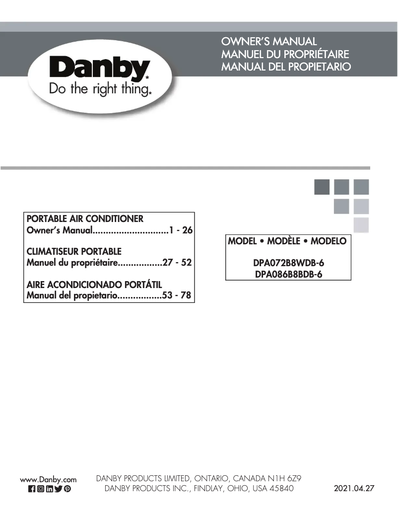 Page 1 of the manual User Manual Danby DPA072B8WDB-6