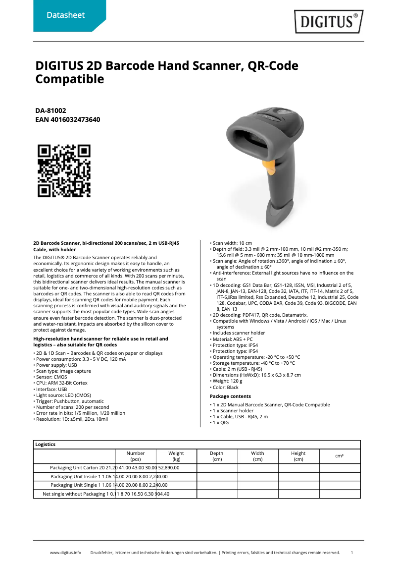 Page 1 of the manual Technical Sheet Digitus DA-81002