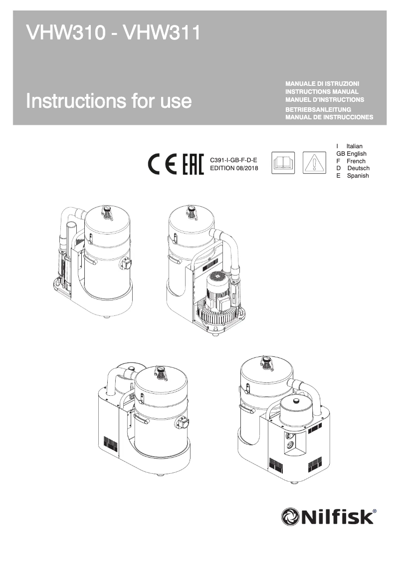 First page image of the manual for VHW310