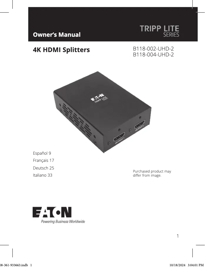 Page 1 de la notice Manuel utilisateur Tripp Lite B118-004-UHD-2