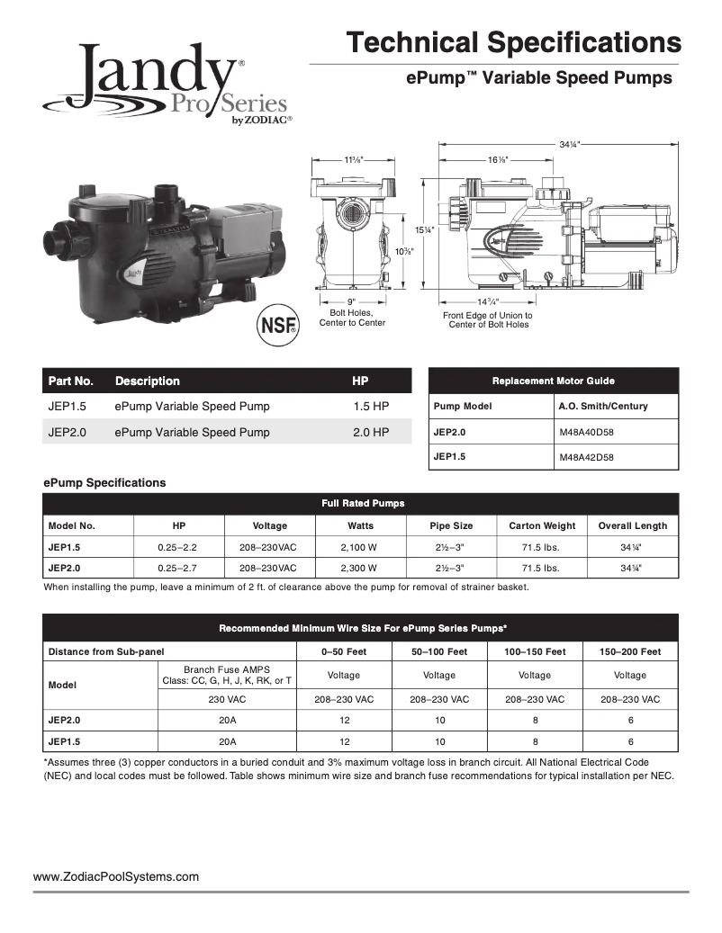 Page 1 of the manual Technical Sheet JANDY VSSHP220AUT