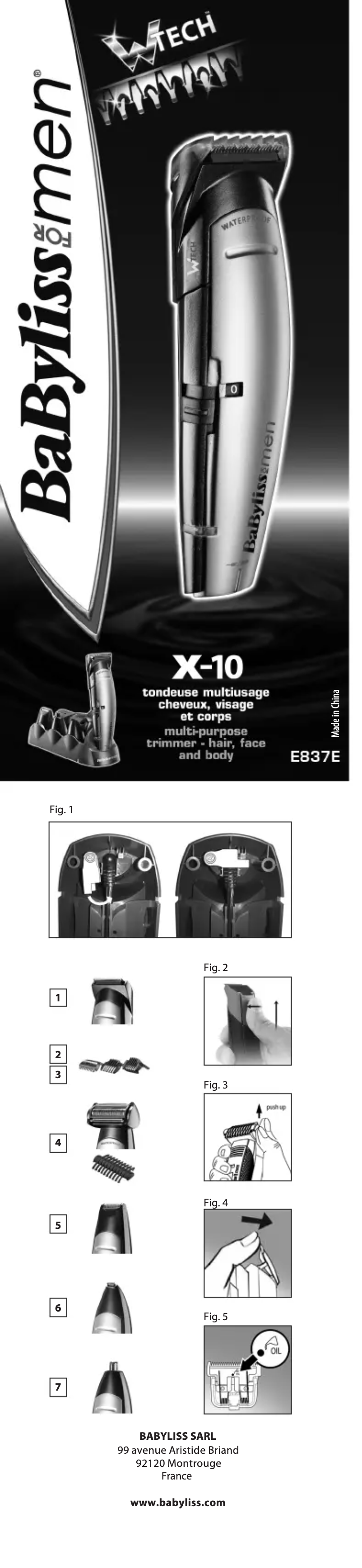 Page 1 of the manual User Manual BaByliss X-10