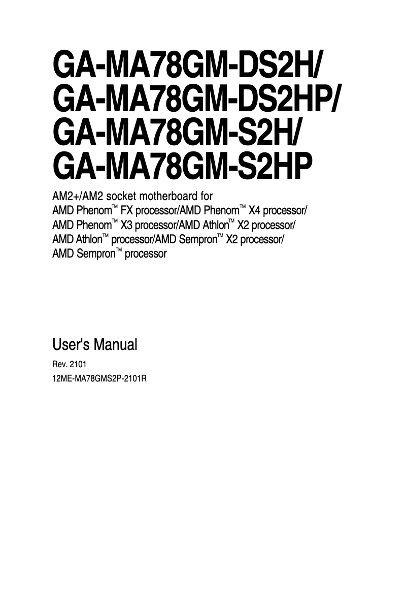 Page 1 of the manual User Manual Gigabyte GA-MA78GM-S2HP