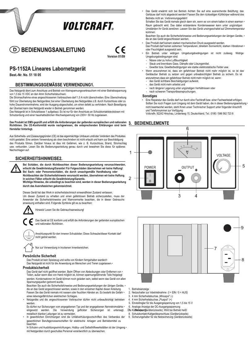 Page 1 of the manual User Manual Voltcraft PS-1152 A