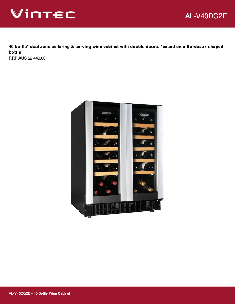 Page 1 of the manual Technical Sheet Vintec AL-V40DG2E