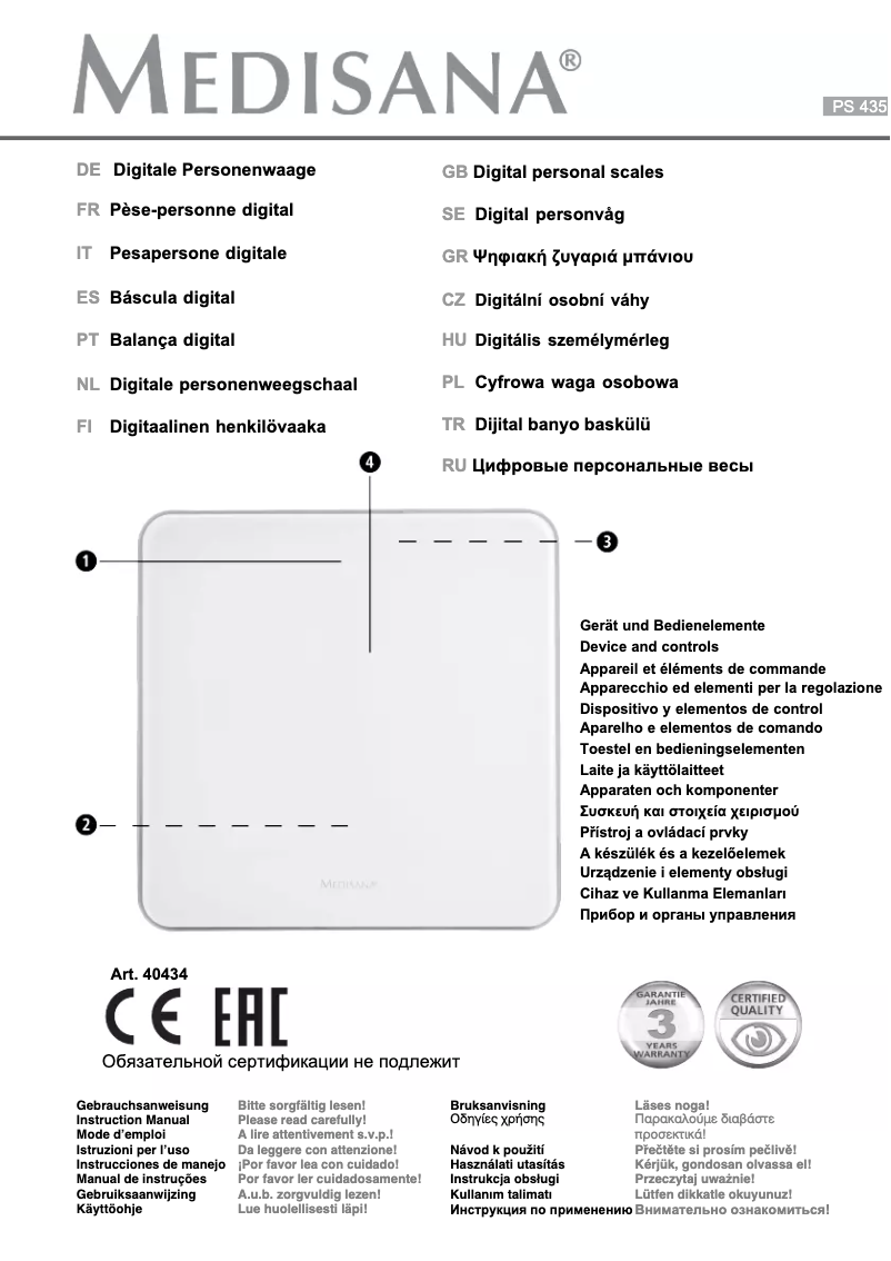 Page 1 of the manual User Manual Medisana PS 439