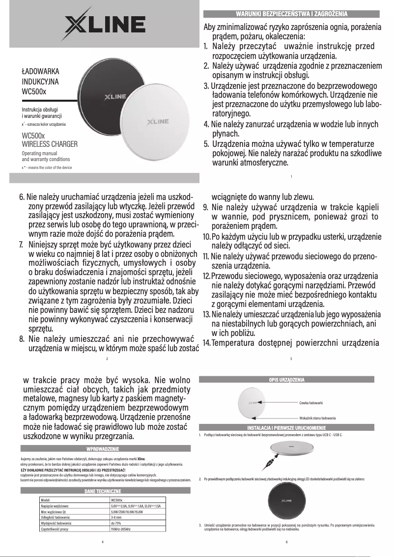 Page 1 of the manual User Manual Xline WC500K