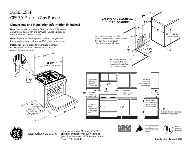 Page 1 of the manual Technical Sheet GE JGS650SEFSS