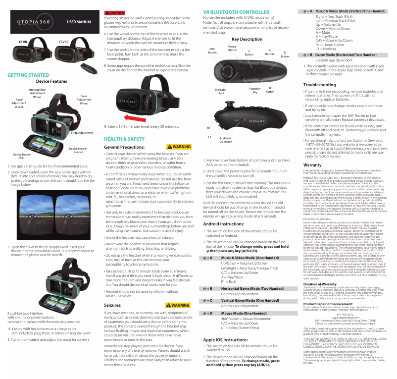 Page 1 of the manual User Manual ReTrak Utopia ETVR