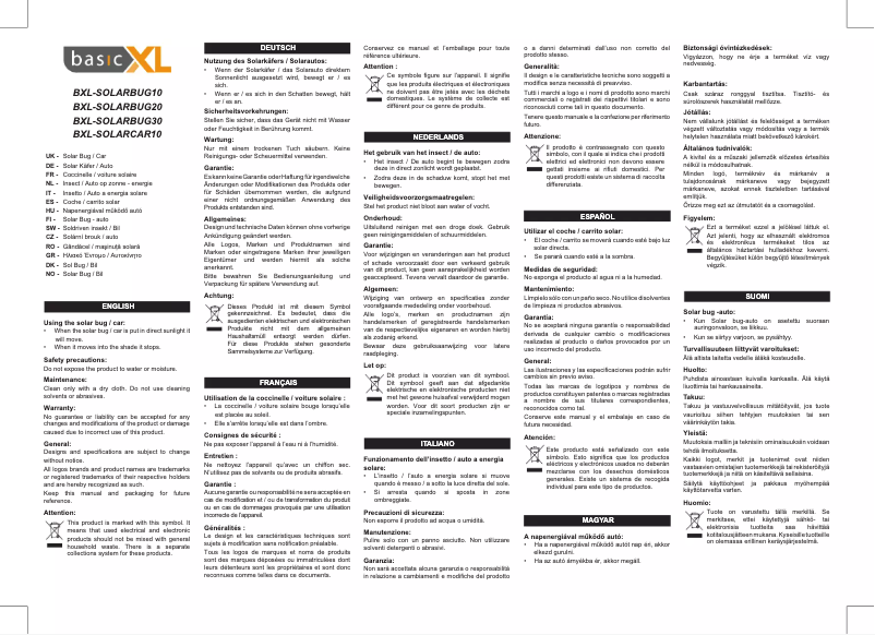 Page 1 of the manual User Manual basicXL BXL-SOLARBUG10