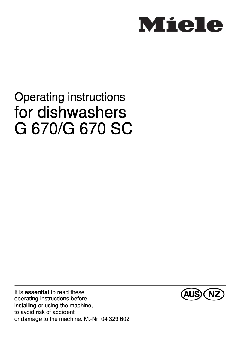 Page 1 of the manual User Manual Miele G 670