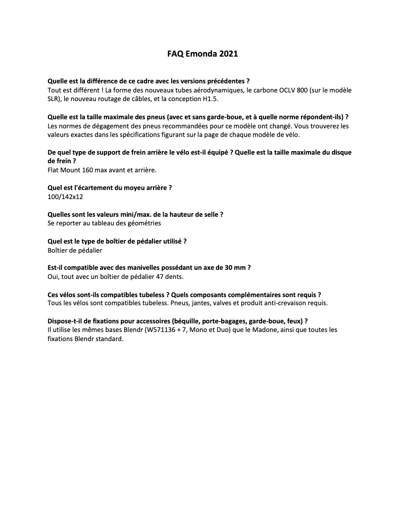 Page 1 of the manual FAQ Trek Émonda SL