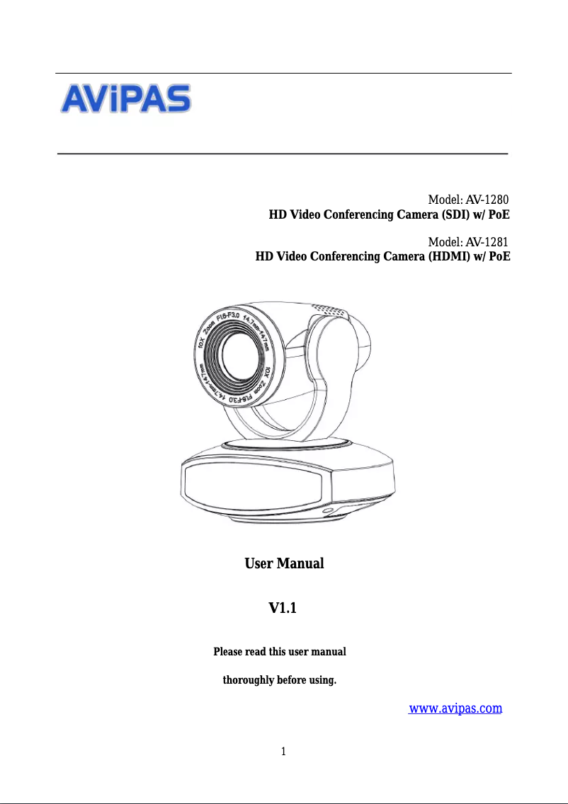 Page 1 of the manual User Manual AViPAS AV-1280