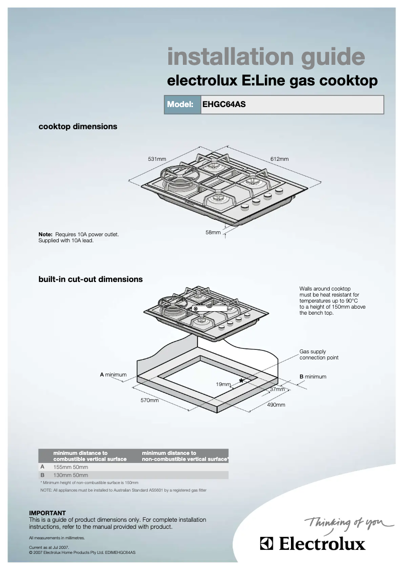 First page image of the manual for EHGC64AS