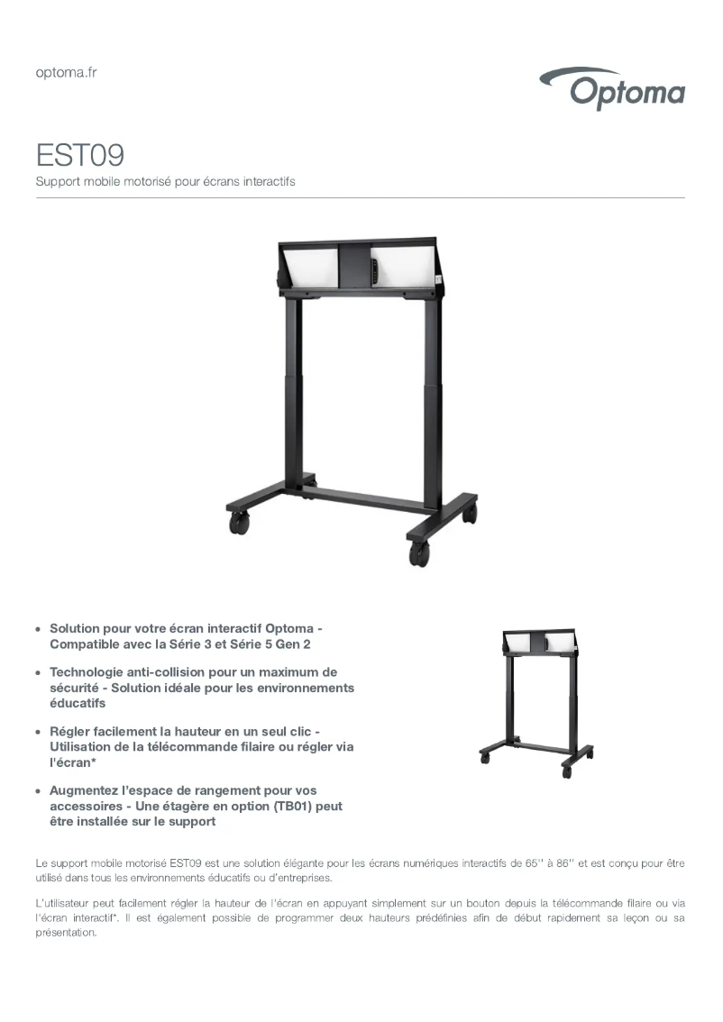 Page 1 of the manual Technical Sheet Optoma EST09