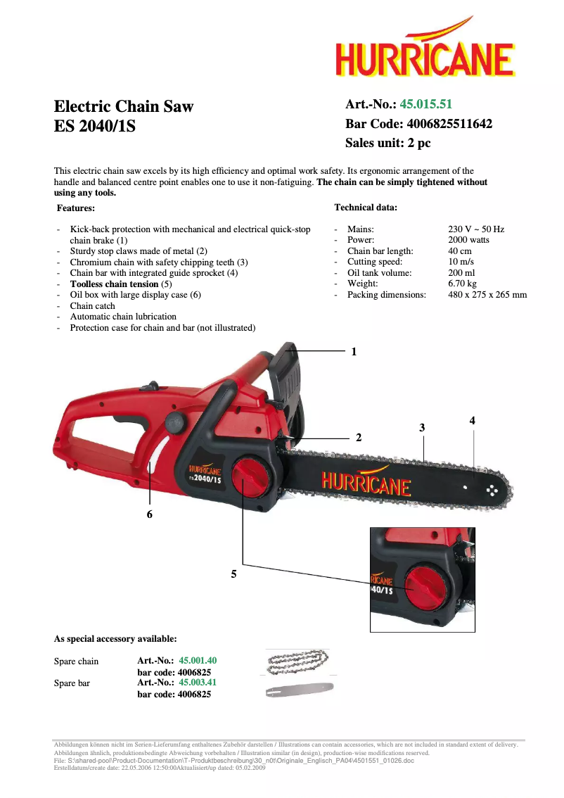 Page 1 of the manual User Manual Hurricane ES 2040/1 S
