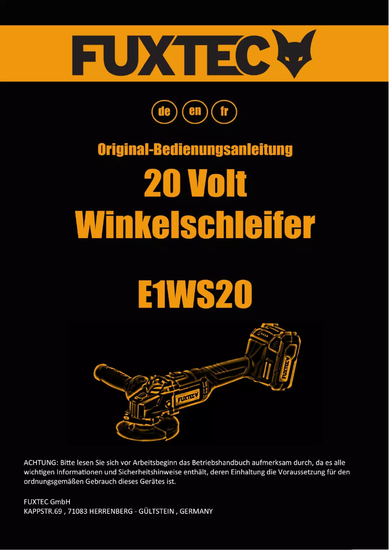 First page image of the manual for FX-E1WS20