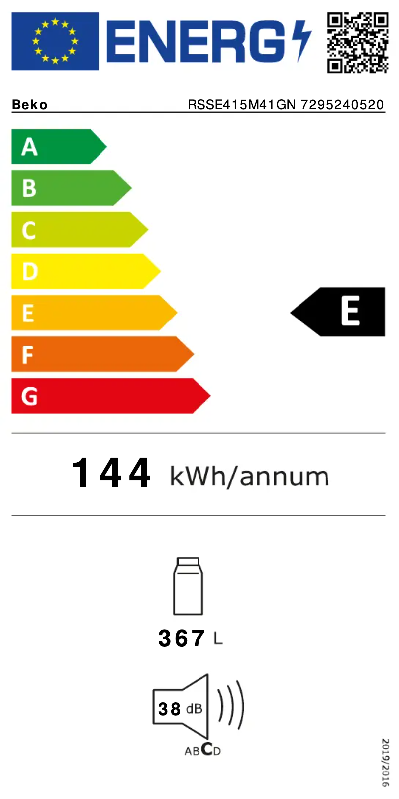 Page 1 of the manual Energy Label Beko RSSE415M41GN