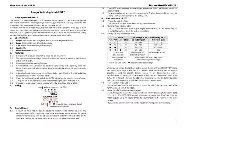 Page 1 of the manual User Manual Hobbywing UBEC 8A (2-3S)