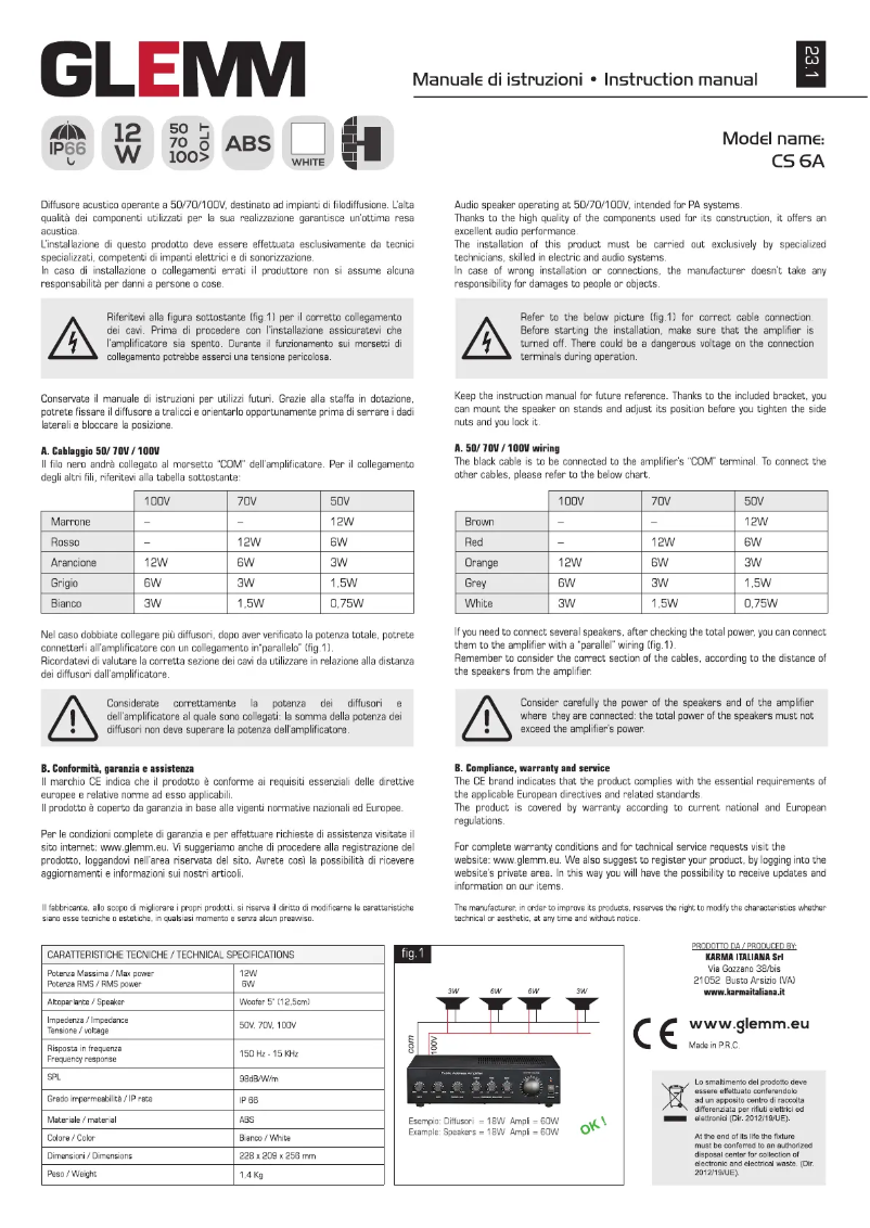 Page 1 of the manual User Manual Glemm CS 6A