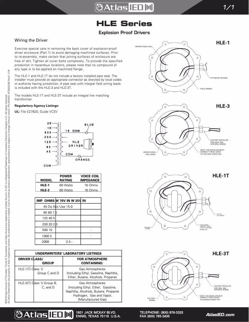 Page 1 of the manual User Manual Atlas Sound HLE-1