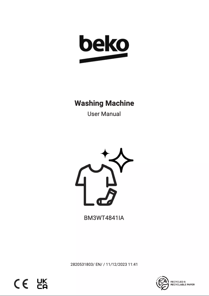 Page 1 of the manual User Manual Beko BM3WT4841IW