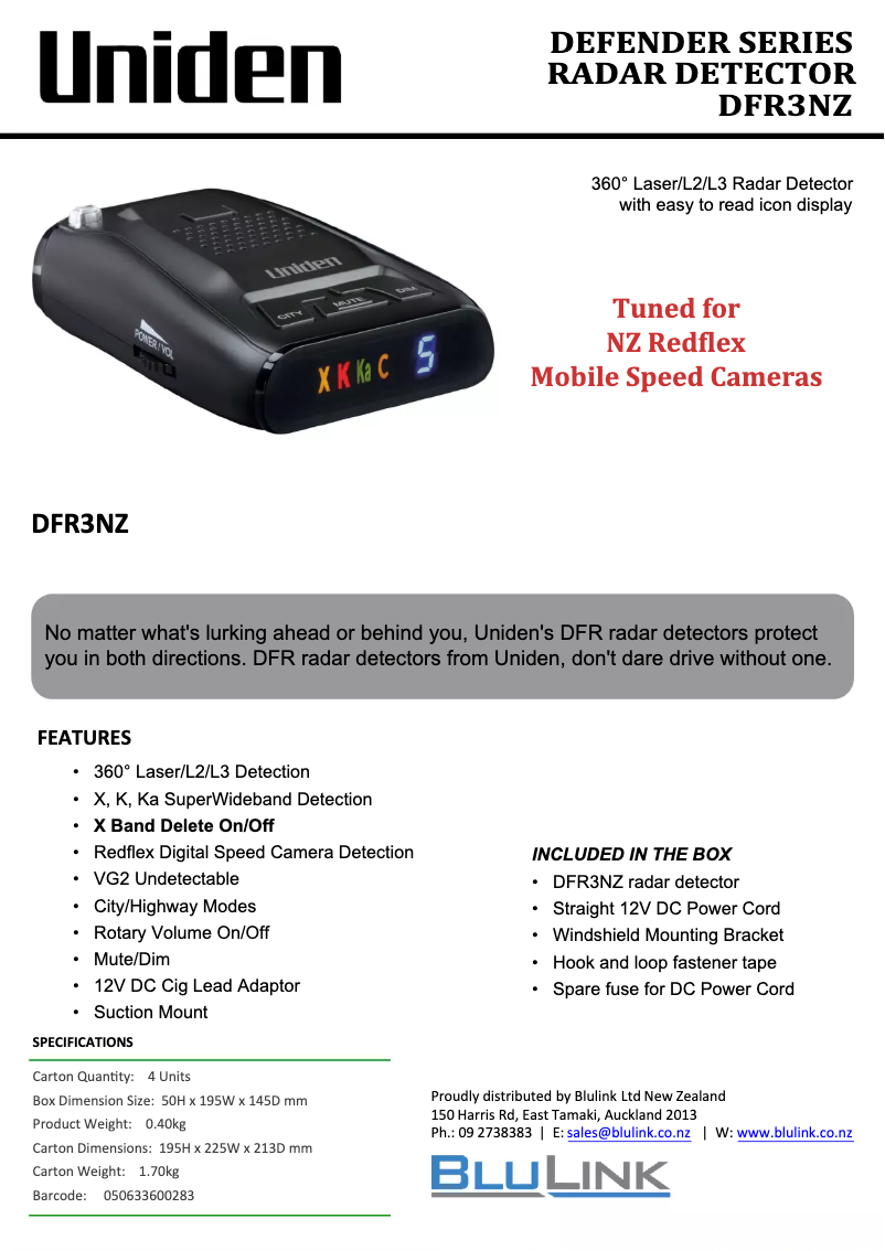 Page 1 of the manual Brochure Uniden DFR3NZ