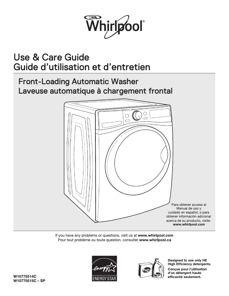 First page image of the manual for WFW9290FBD