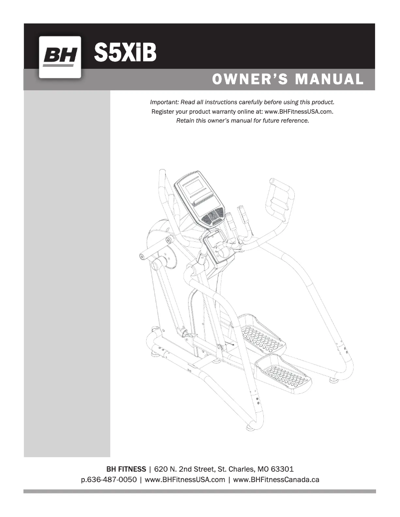 Page 1 of the manual User Manual BH Fitness S5XiB