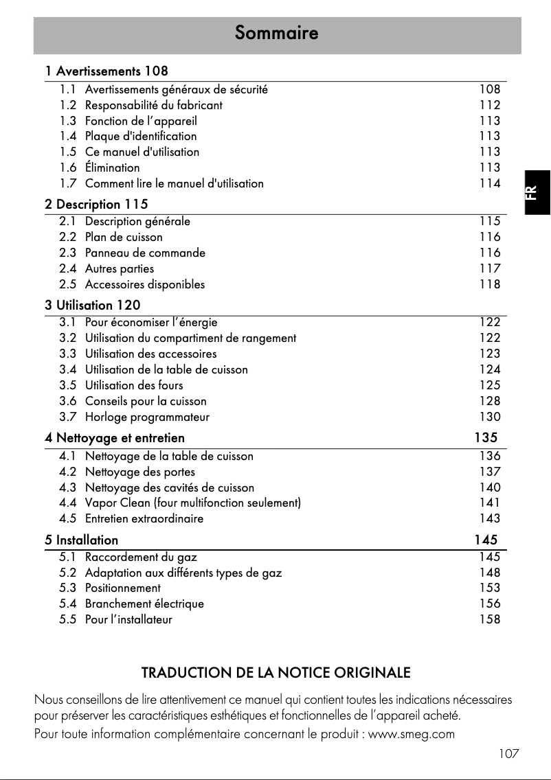Page 1 of the manual User Manual Smeg TR4110AZ