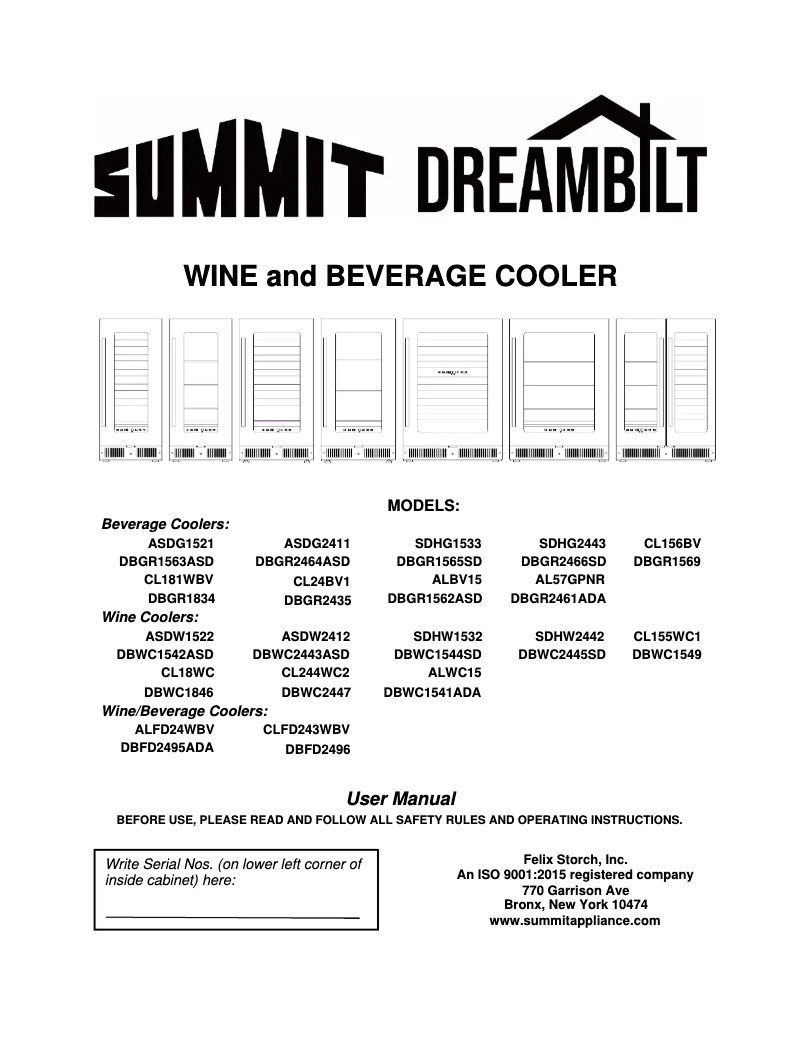 Page 1 of the manual Installation Guide Summit CL181WBV