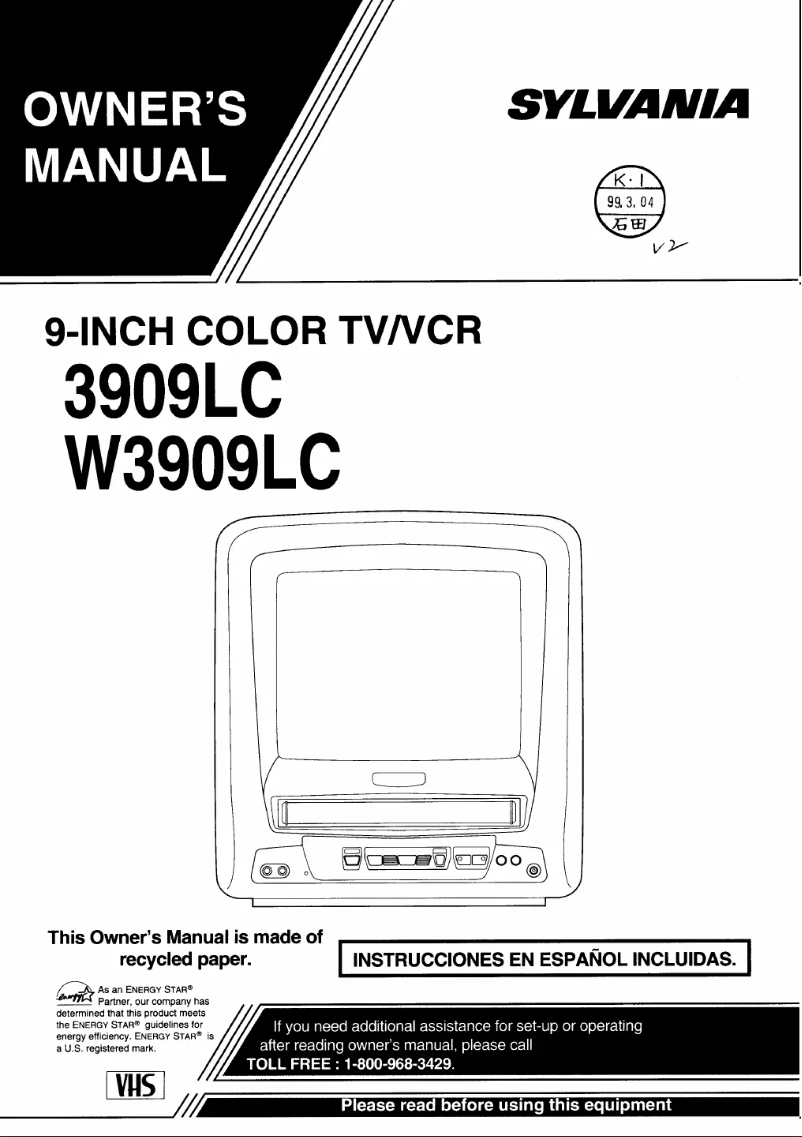 Page 1 of the manual User Manual Sylvania W3909LC